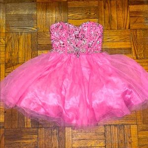 Pink strapless, gem bodice, short tulle dress